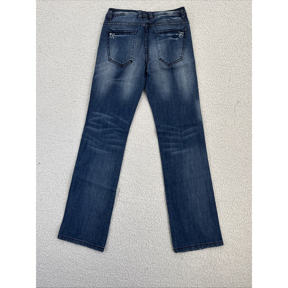 V Cristina Jeans Women Size 2 Blue Embellished Bling Cross Studded Straight Leg - Picture 8 of 12
